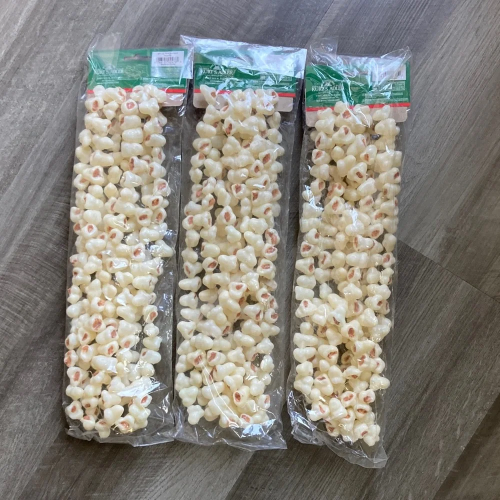 NWT 3 Kurt Adler Whimsical Faux Popcorn Garland 9 Ft Each Christmas Decor